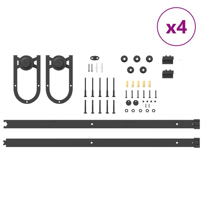 Schiebetürbeschlag-Set 200 cm Stahl Schwarz