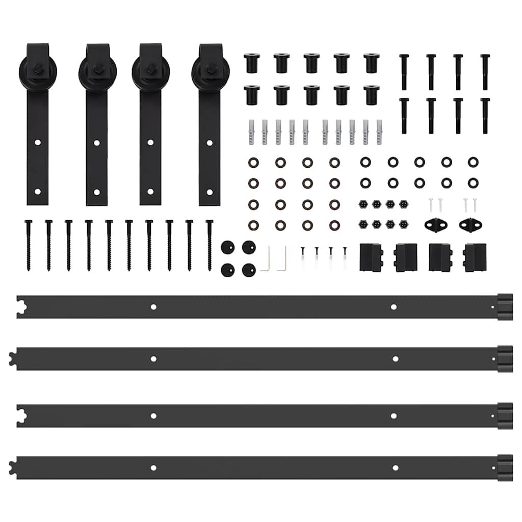 Schiebetürbeschlag-Set 213,5 cm Stahl Schwarz