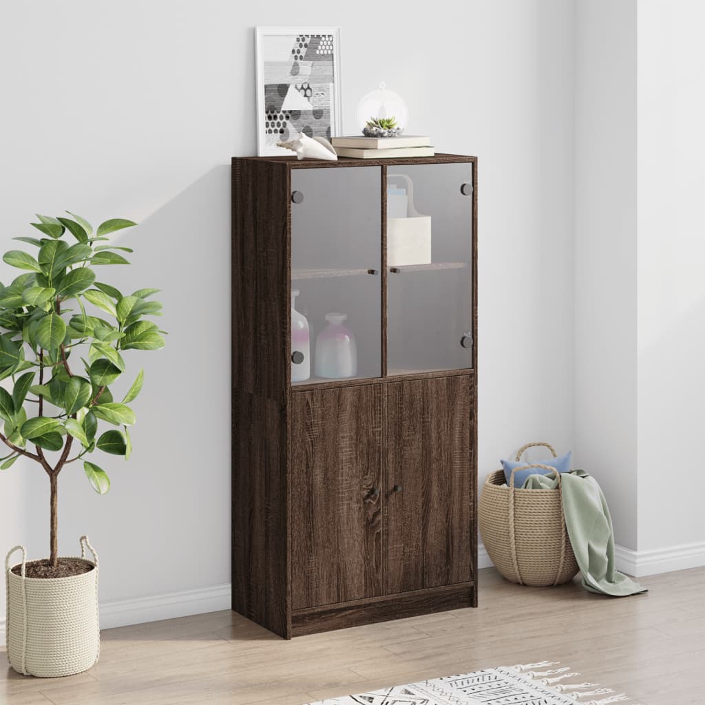 Highboard mit Türen Braun Eiche-Optik 68x37x142cm Holzwerkstoff