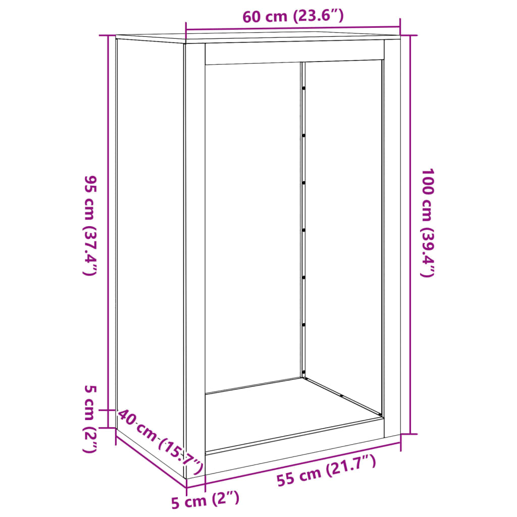 Brennholzregal Schwarz 60x40x100 cm Stahl