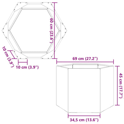 Pflanzkübel Schwarz Sechseckig 69x60x45 Stahl