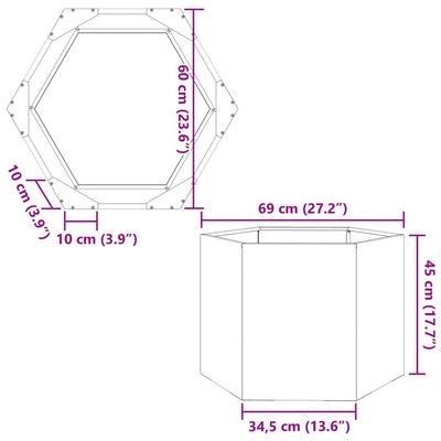 Pflanzkübel Weiß Sechseckig 69x60x45 Stahl