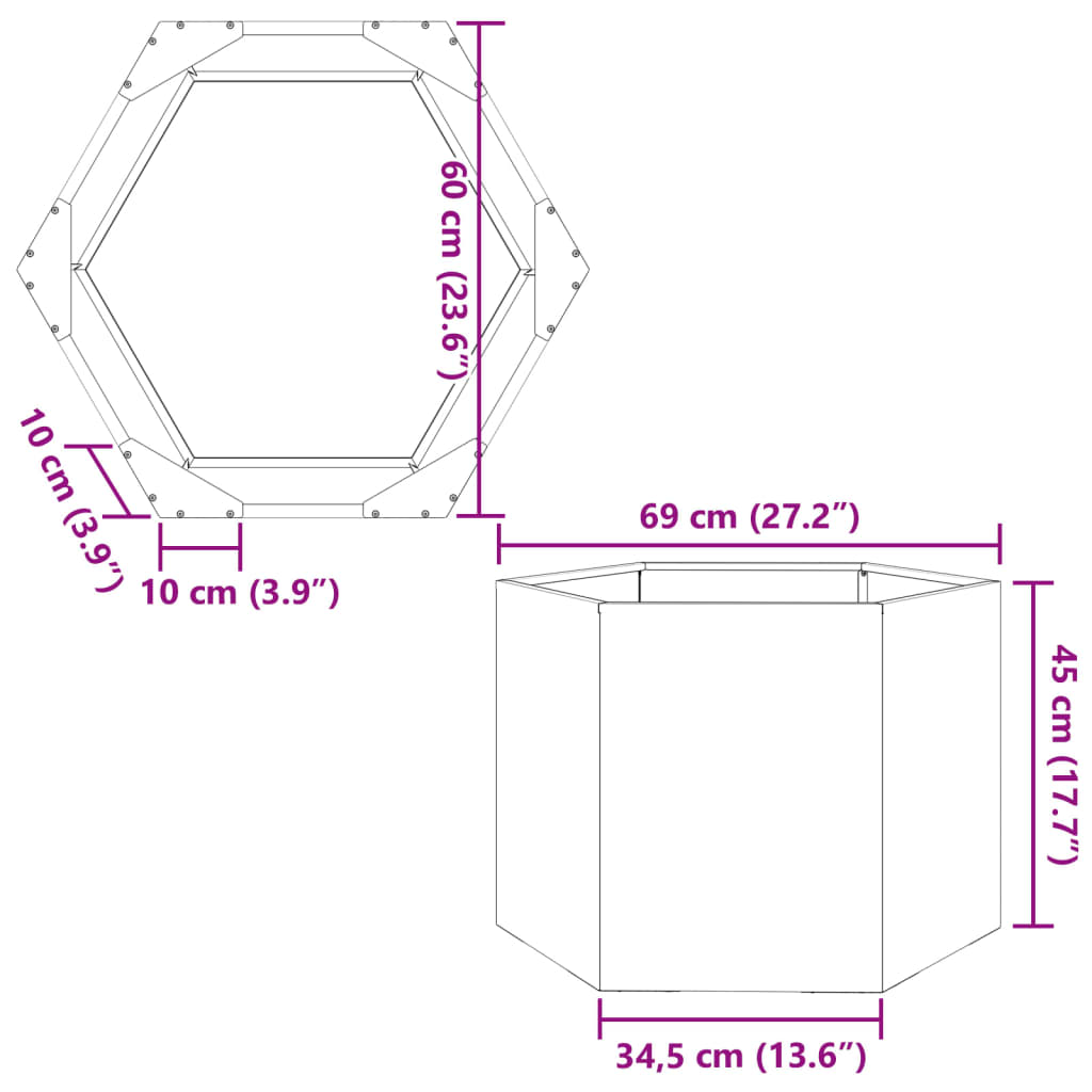 Pflanzkübel Anthrazit Sechseckig 69x60x45 Stahl