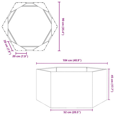 Pflanzkübel Schwarz Sechseckig 104x90x45 Stahl