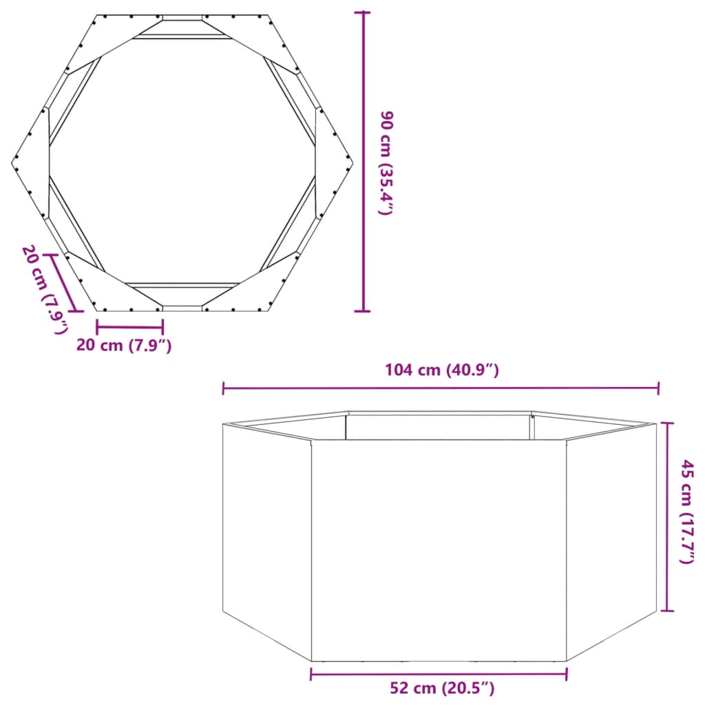 Pflanzkübel Anthrazit Sechseckig 104x90x45 Stahl