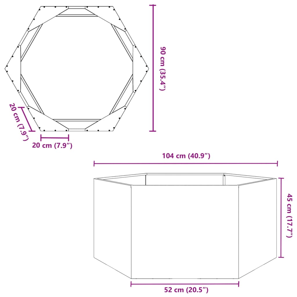 Pflanzkübel Olivgrün Sechseckig 104x90x45 Stahl