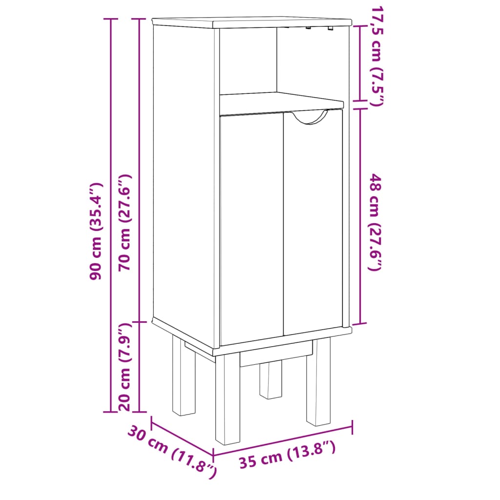 Badschrank OTTA 35x30x90 cm Massivholz Kiefer