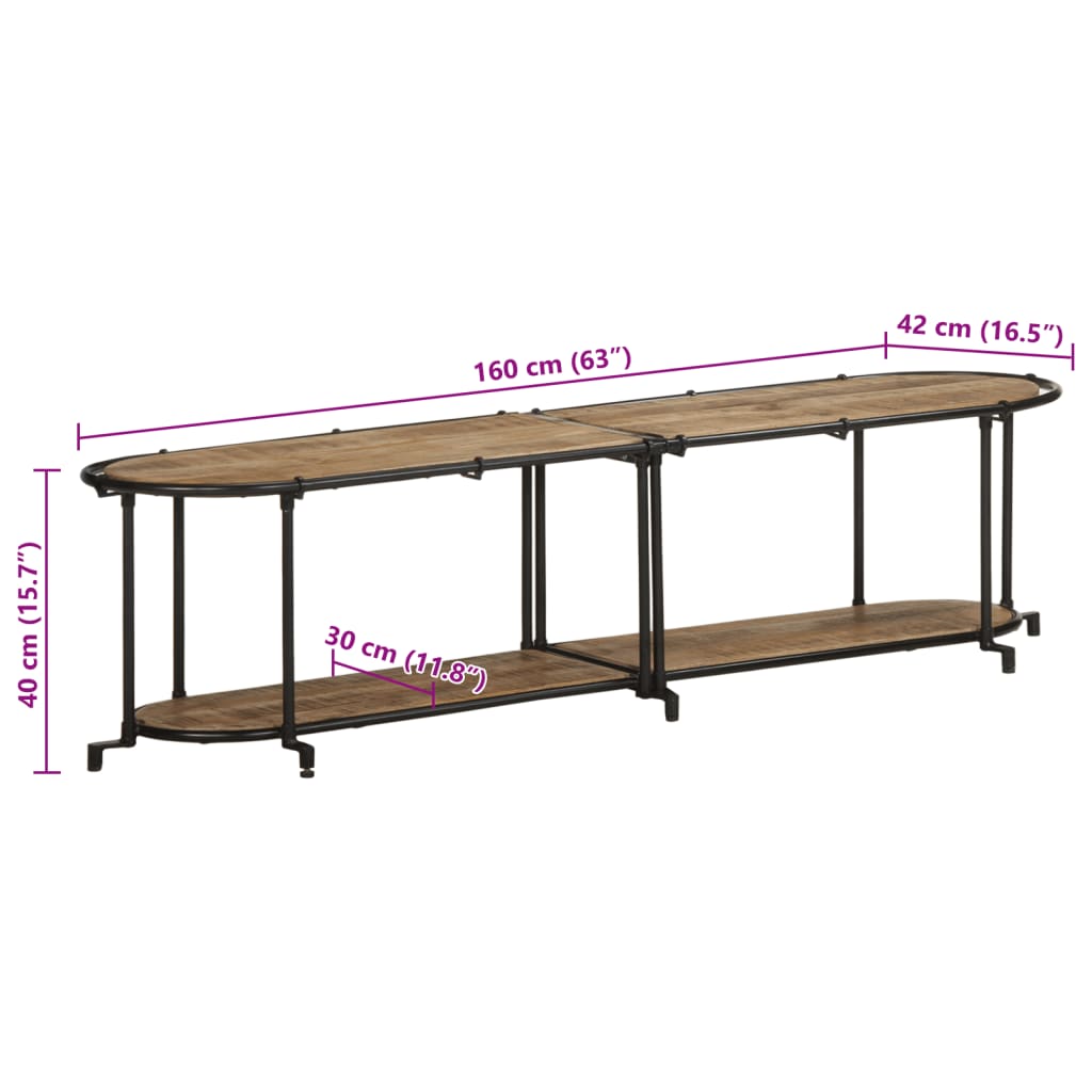 TV-Regal 160x42x40 cm Raues Mangoholz