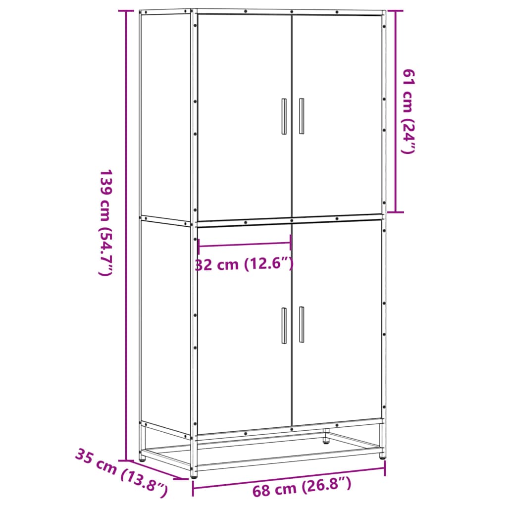 Highboard Räuchereiche 68x35x139 cm Holzwerkstoff