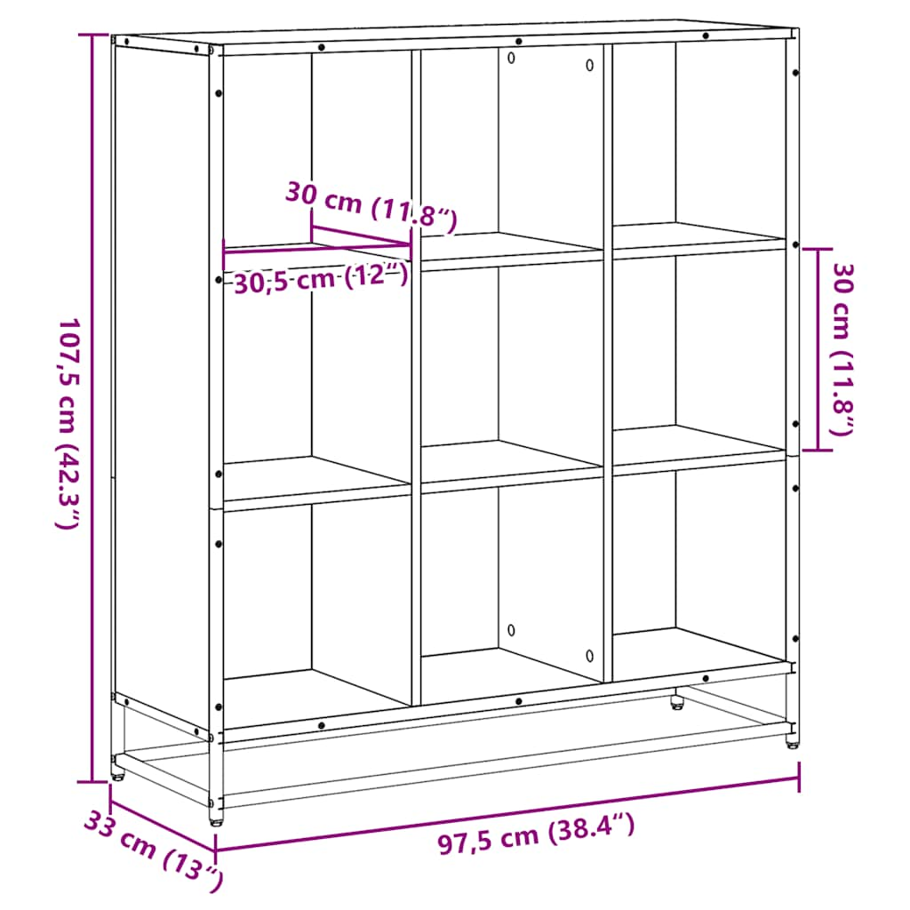 Bücherregal Sonoma-Eiche 97,5x33x107,5 Holzwerkstoff und Metall