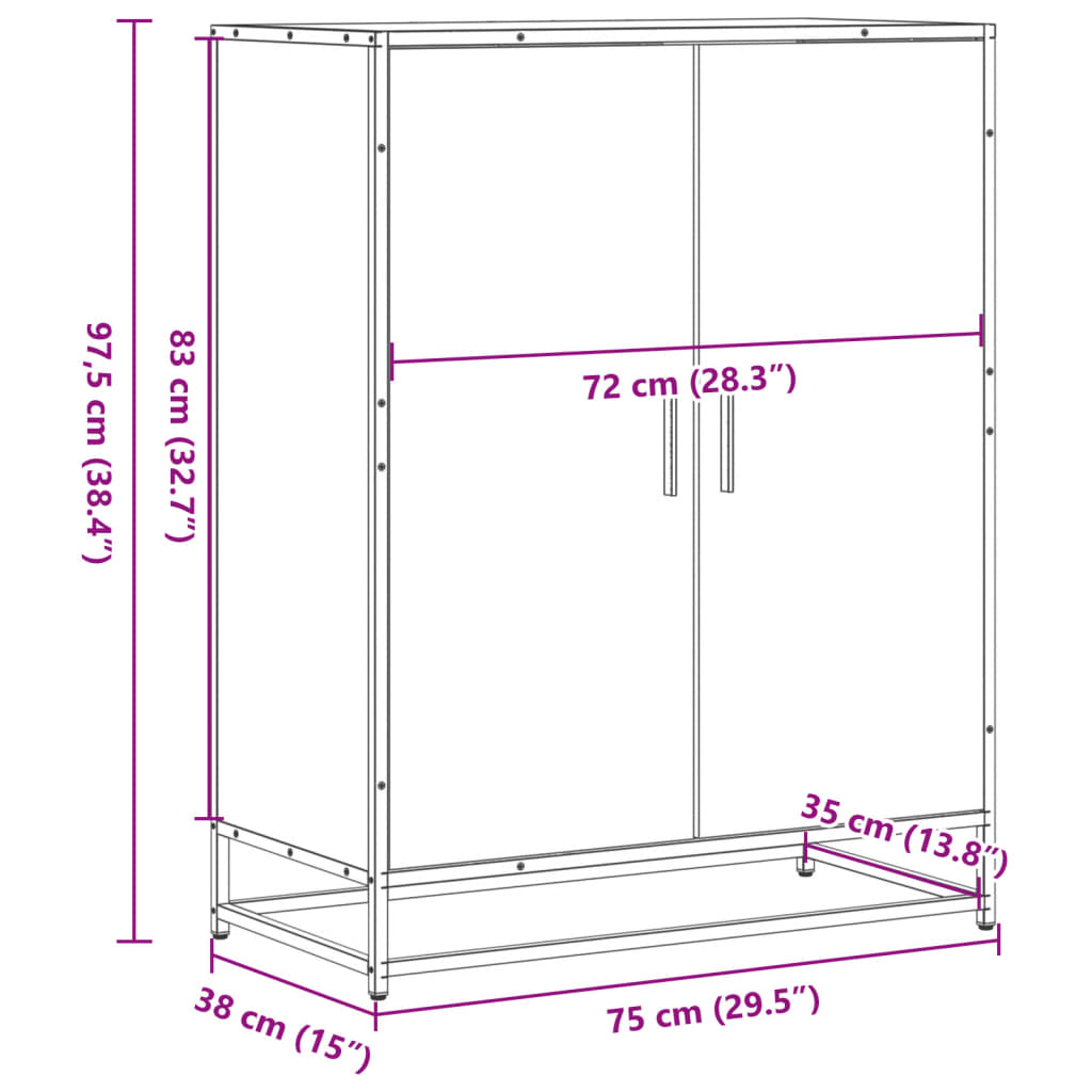 Schuhschrank Sonoma Eiche 75x38x97,5 cm Holzwerkstoff Metall