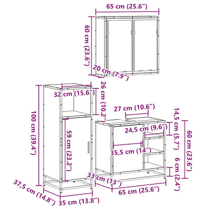 3-tlg. Badmöbel-Set Schwarz Holzwerkstoff