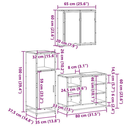 3-tlg. Badmöbel-Set Schwarz Holzwerkstoff