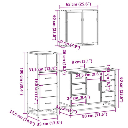 3-tlg. Badmöbel-Set Schwarz Holzwerkstoff