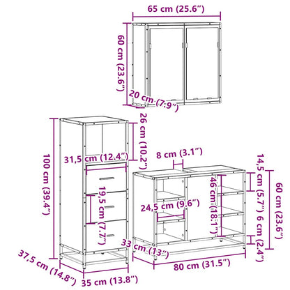 3-tlg. Badmöbel-Set Schwarz Holzwerkstoff