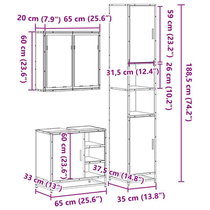 3-tlg. Badmöbel-Set Schwarz Holzwerkstoff