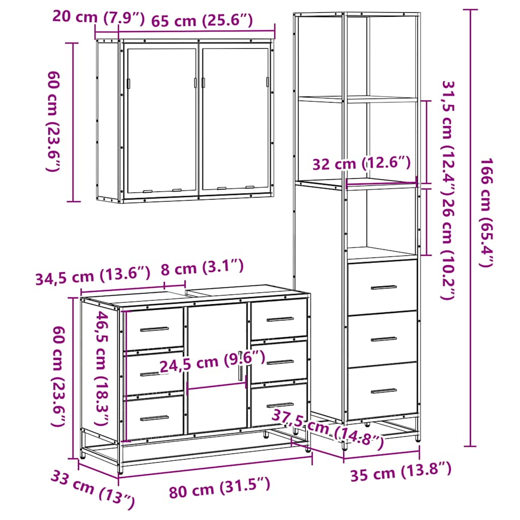 3-tlg. Badmöbel-Set Schwarz Holzwerkstoff