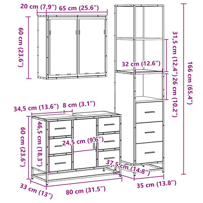 3-tlg. Badmöbel-Set Schwarz Holzwerkstoff