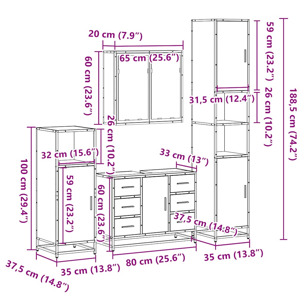 4-tlg. Badmöbel-Set Grau Sonoma Holzwerkstoff