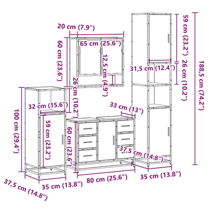 4-tlg. Badmöbel-Set Grau Sonoma Holzwerkstoff