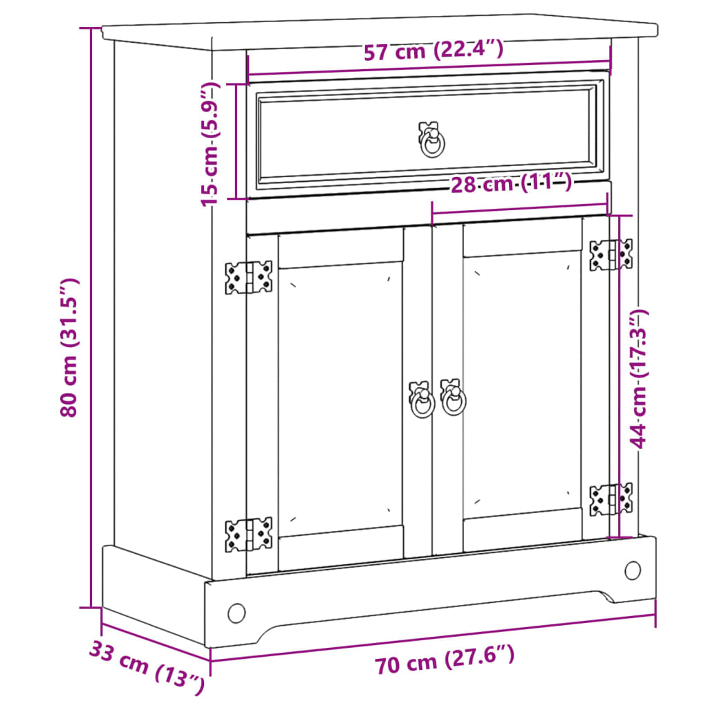 Badschrank Corona 70x33x80 cm Massivholz Kiefer