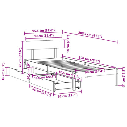 Massivholzbett ohne Matratze Weiß 90x200 cm Kiefernholz