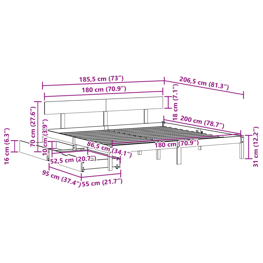 Massivholzbett ohne Matratze Weiß 180x200 cm Kiefernholz