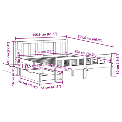 Massivholzbett ohne Matratze 150x200 cm Kiefernholz