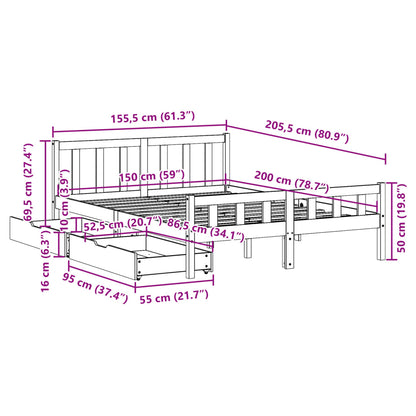 Massivholzbett ohne Matratze Weiß 150x200 cm Kiefernholz