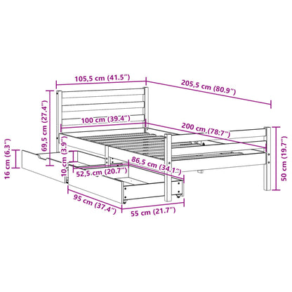 Massivholzbett ohne Matratze 100x200 cm Kiefernholz