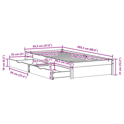 Massivholzbett ohne Matratze Weiß 90x200 cm Kiefernholz