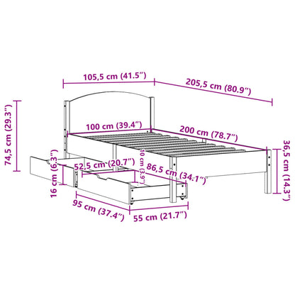 Massivholzbett ohne Matratze 100x200 cm Kiefernholz