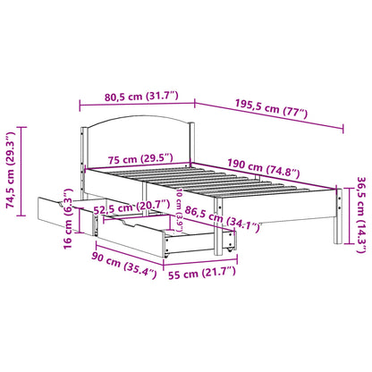 Massivholzbett ohne Matratze Weiß 75x190 cm Kiefernholz