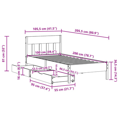 Massivholzbett ohne Matratze 100x200 cm Kiefernholz