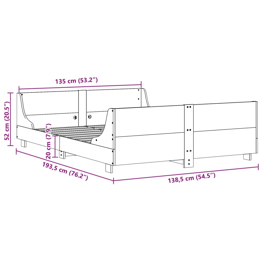 Massivholzbett ohne Matratze 135x190 cm Kiefernholz