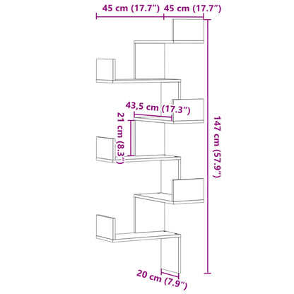 Wand-Eckregal Betongrau 45x45x147 cm Holzwerkstoff