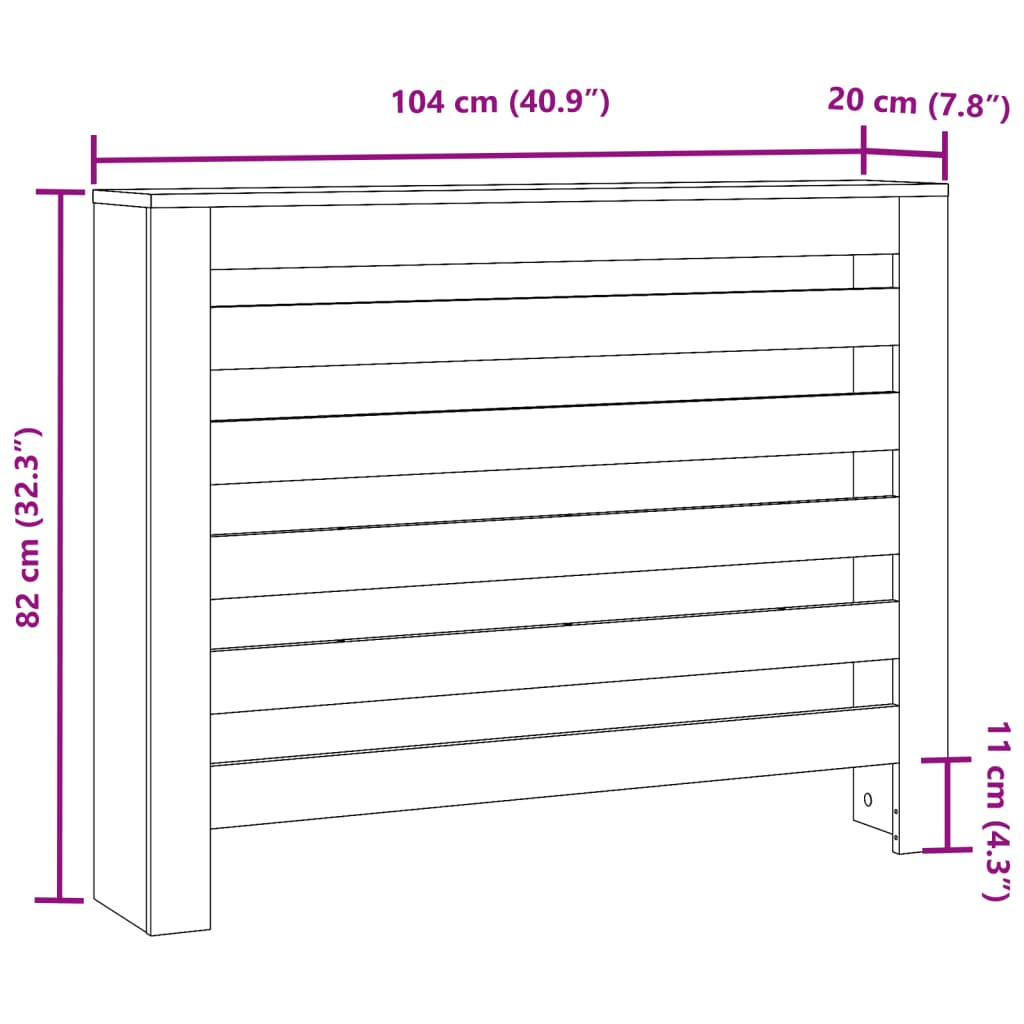 Heizkörperverkleidung Braun Eiche 104x20x82 cm Holzwerkstoff