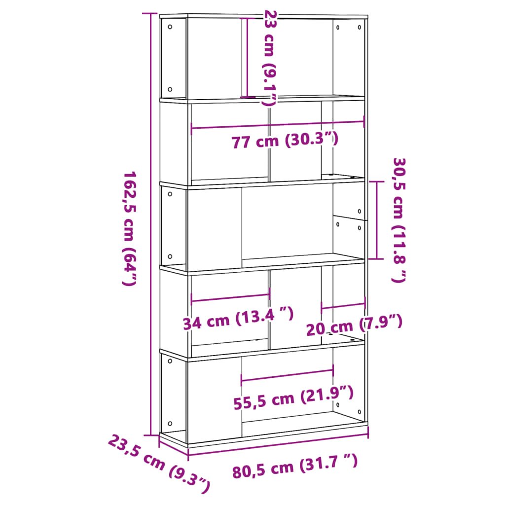 Bücherregal 5 Böden Artisan-Eiche 80,5x23,5x162,5 Holzwerkstoff