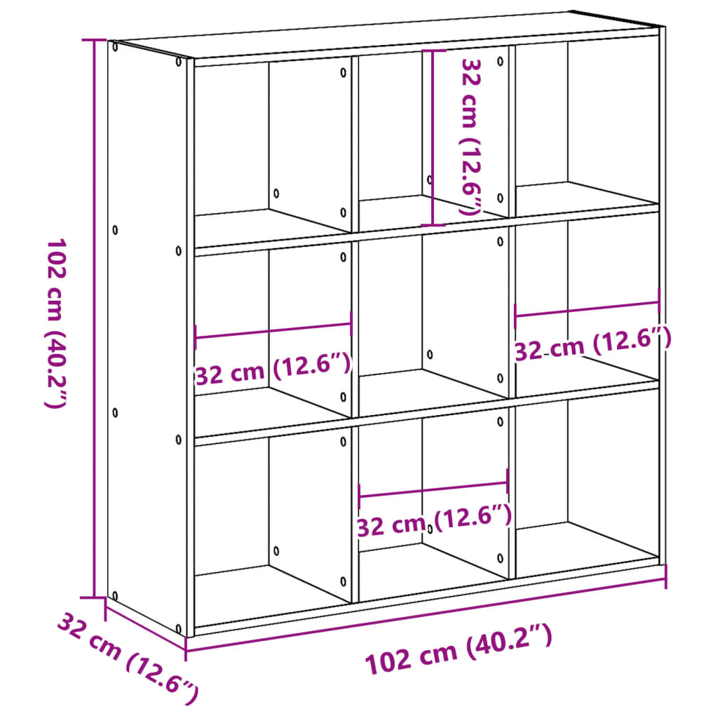 Bücherregal Schwarz 102x32x102 cm Holzwerkstoff