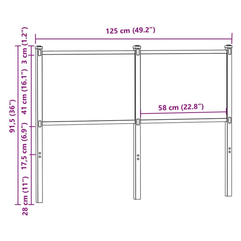 Kopfteil Räuchereiche 120 cm Holzwerkstoff und Stahl