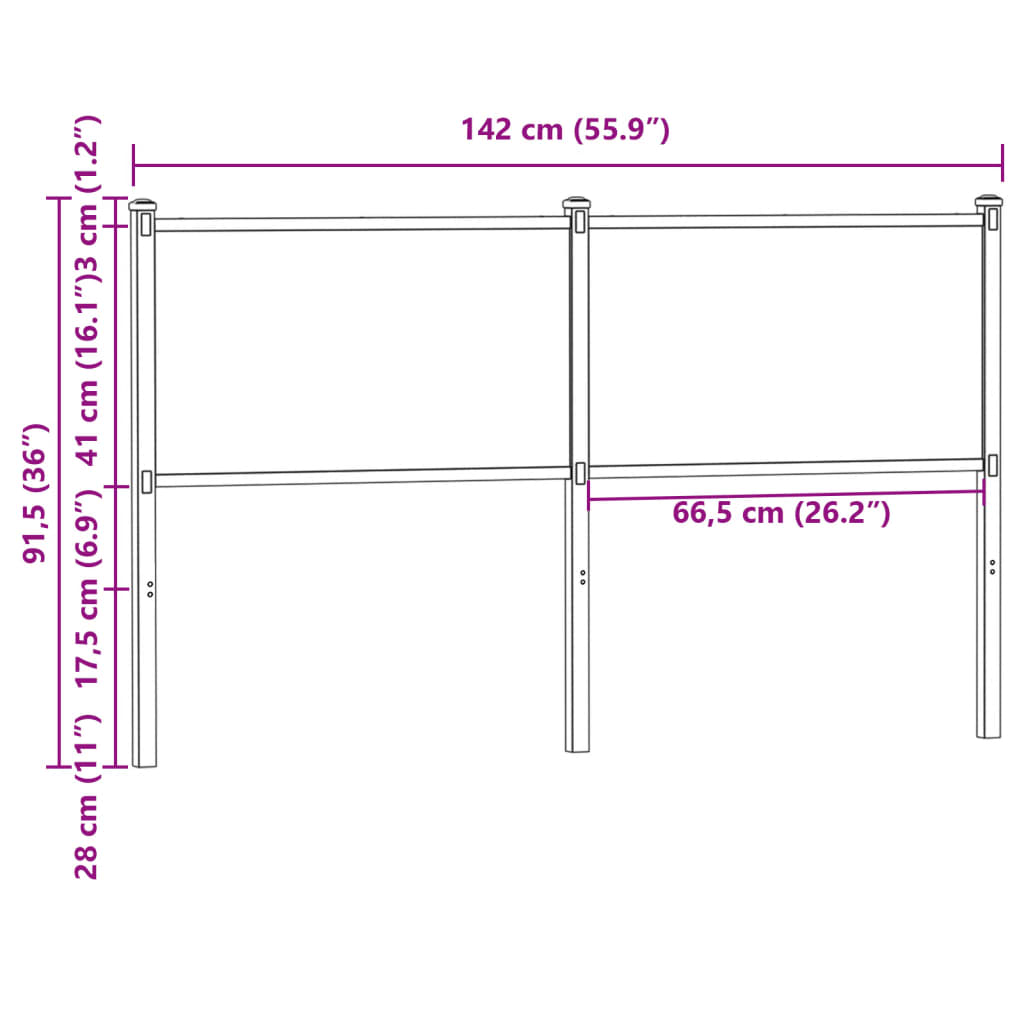 Kopfteil Räuchereiche 135 cm Holzwerkstoff und Stahl