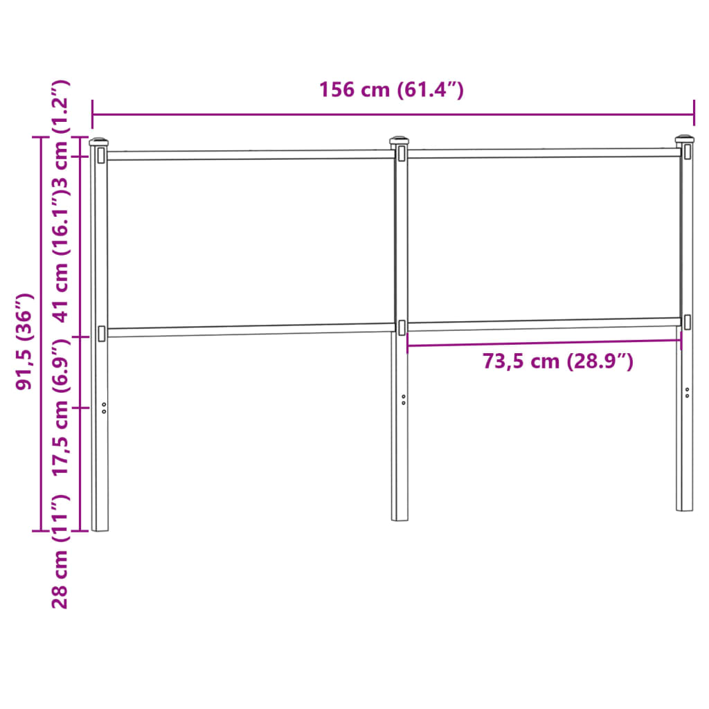 Kopfteil Räuchereiche 150 cm Holzwerkstoff und Stahl