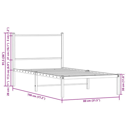 Metallbett ohne Matratze Sonoma-Eiche 75x190 cm