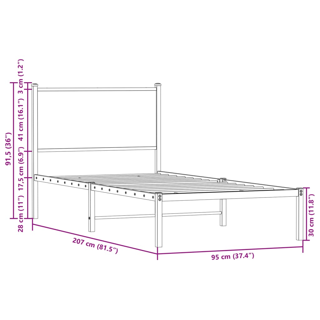 Metallbett ohne Matratze Sonoma-Eiche 90x200 cm