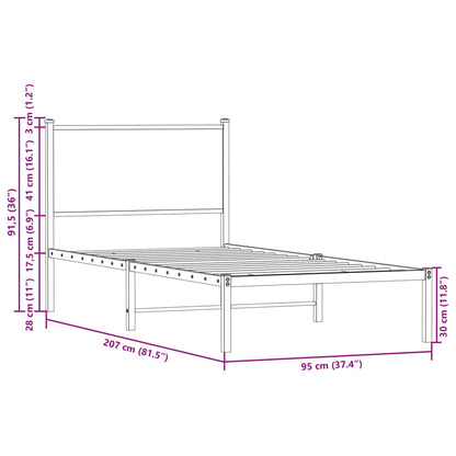 Metallbett ohne Matratze Sonoma-Eiche 90x200 cm