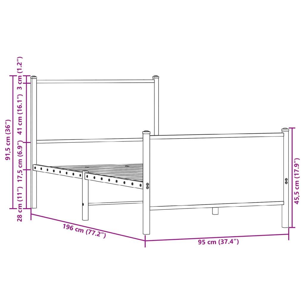 Metallbett ohne Matratze Sonoma-Eiche 90x190 cm