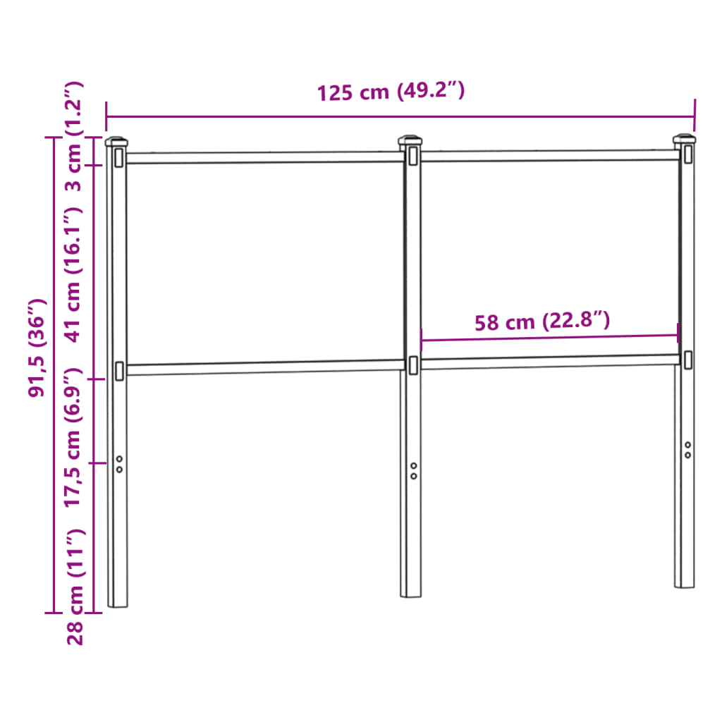 Kopfteil Sonoma-Eiche 120 cm Holzwerkstoff und Stahl