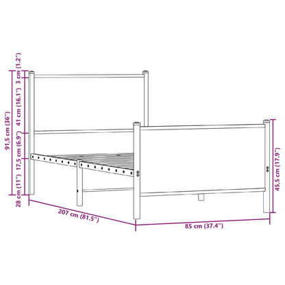 Metallbett ohne Matratze Braun Eichen-Optik 80x200 cm