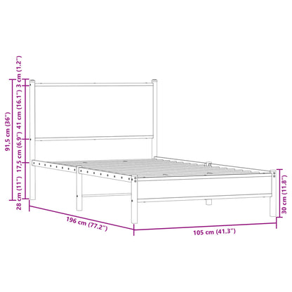 Metallbett ohne Matratze Sonoma-Eiche 100x190 cm