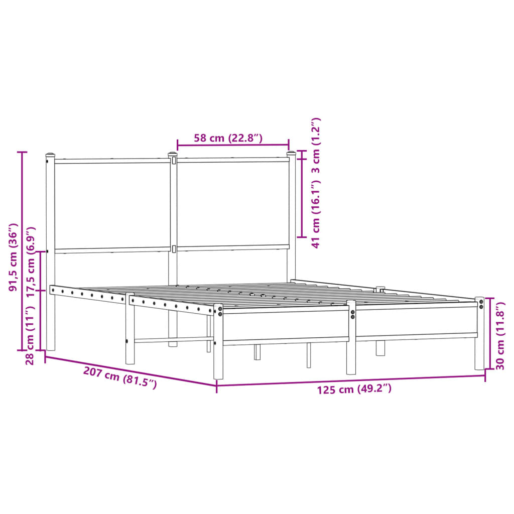 Metallbett ohne Matratze Sonoma-Eiche 120x200 cm